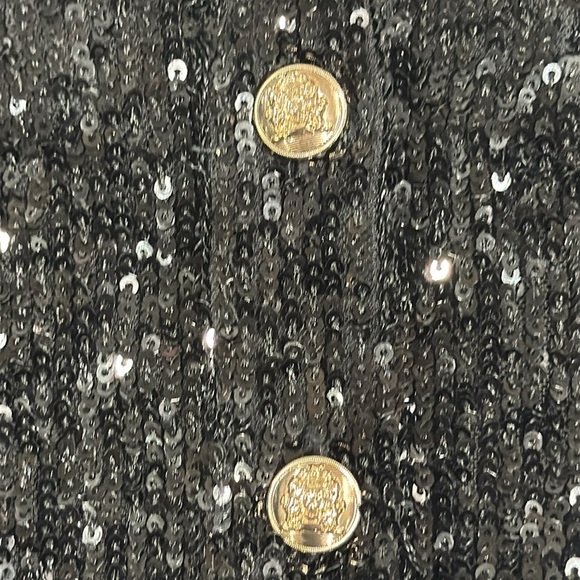 Ann Taylor Sequins Henley Blouse Black Medium Petite with Gold Buttons - Picture 8 of 9